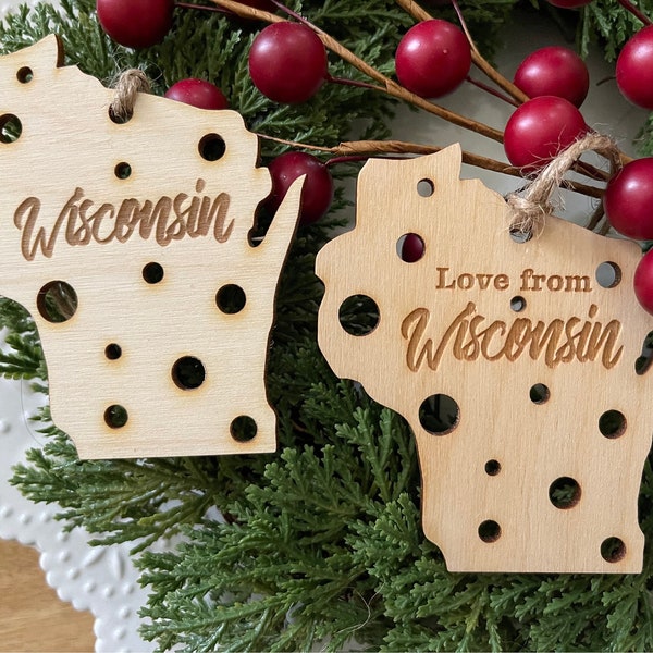 Wisconsin Ornament tag - gift favor Madison Green Bay Kenosha Milwaukee cheese kurds Lake Michigan state pride