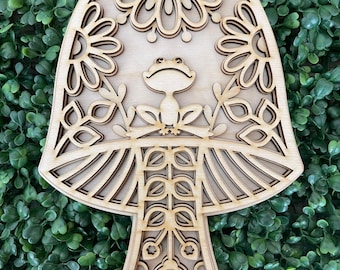 Mushroom DIY wood sign -  3D layered unfinished cut out door hanger wall decor craft supply sign kit blanks round wreath sign