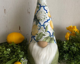 Lemon themed Gnome - Kitchen Dining home decor yellow blue farmhouse tiered tray vignette centerpiece shelf sitter table top