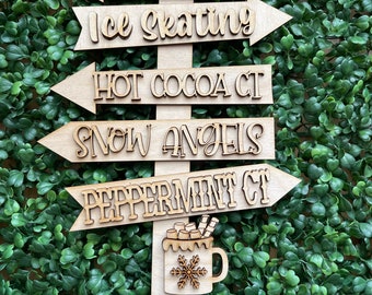Hot Cocoa Street DIY wood sign - winter snow cold unfinished cut out door hanger wall decor craft supply sign kit blanks wreath