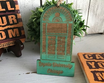 Loyola University Chicago Ornament Green Doors - Cudahy doors original doors tag maroon yellow White  graduation gift favor freshman senior