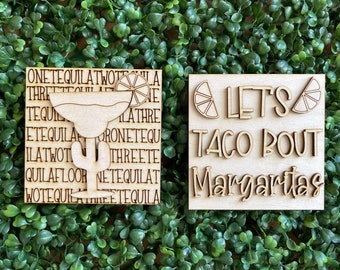 Margarita DIY Mini sign set - unfinished cut out door hanger wall decor craft supply sign kit blanks round wreath sign wood