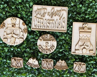 Christmas DIY wood tiered tray set- Nutcracker unfinished cut out door hanger wall decor craft supply sign kit blanks wreath sign