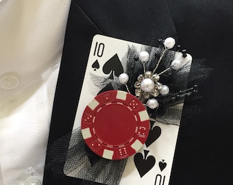 Poker Card Boutonniere - Wedding, Prom, Sweet 16, Casino Night, Poker Chip, Game Night, Special Event