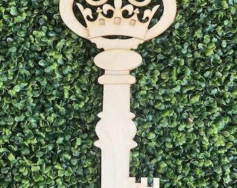 Antique Key DIY wood sign - Key to my heart unfinished cut out door hanger wall decor craft supply kit blanks wreath sign
