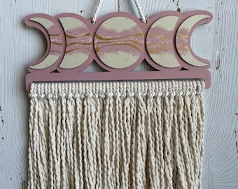 Moon Phase Macrame Wall Haning - BOHO minimalist Celestial  pink mauve rose gold ivory
