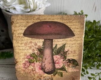Mushroom coaster or decor -  tiered tray filler centerpiece gift present favor nature fungi woodland garden