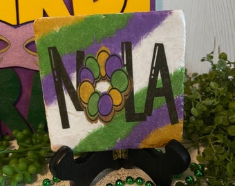 Mardi Gras coaster - New Orleans Louisiana NOLA home decor table top shelf sitter King Cake