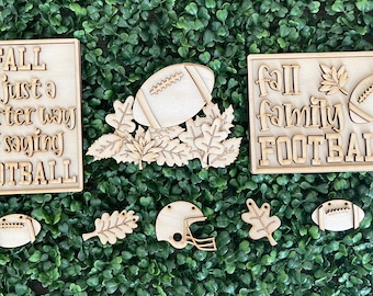 Fall Family Football DIY wood tiered tray set-  game day unfinished cut out door hanger wall decor craft supply sign kit blanks wreath sign