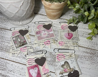 Handmade paper clips - Love Motivational planners junk journals ephemera vintage notebook bookmark altered scrapbook XOXO heart
