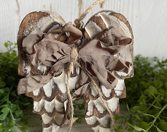 Angel wings Christmas ornament - taupe remembrance memorial in loving memory sympathy gift chunky rustic farmhouse distressed