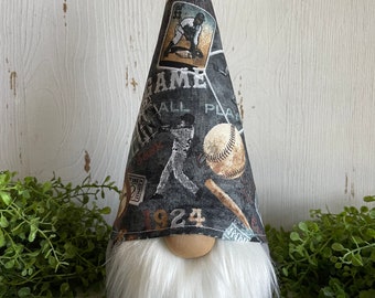 Baseball Gnome - ballgame bat home base mitt field innings shelf sitter office game room gray black brown