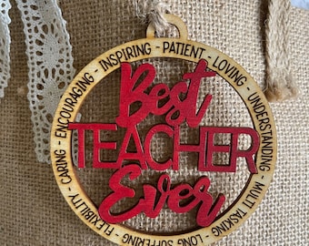 Best Teacher Ever Tag Ornament - School Apple gift favor present