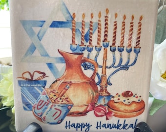 Hanukkah coaster - home decor drink holder tile kitchen dinner setting
