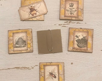 Handmade paper clips - Bee themed planners junk journals ephemera vintage notebook bookmark altered embellishments scrapbook