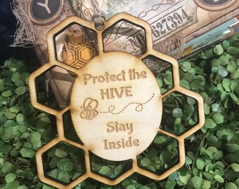 Bee theme Stay home Tag/Ornament/Car Charm - #stayhome save lives