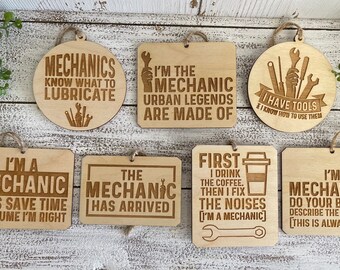 Mechanic Ornaments - boss staff work co worker employees tag favor Christmas gift white elephant garage owner shop tire auto brakes dealer