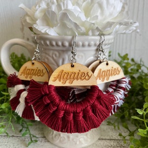 Aggies earrings - dangle statement fringe wood High School Pop Warner Flag Sports
