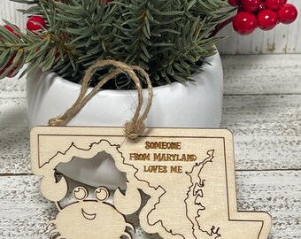 Maryland Ornament - State travel souvenir keepsake tag wedding party favor special event Crab