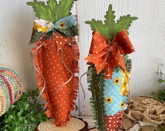 Fall Carrots - set of two fabric wood home decor autumn vignette centerpiece tiered tray shelf sitter