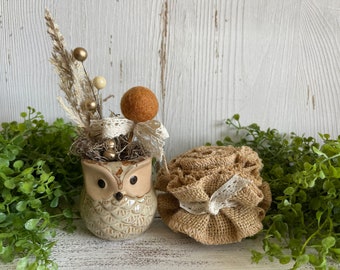 Mini mug  - Owl home decor tiered tray coffee ceramic fall orange autumn green gold lace ivory off white cream neutral