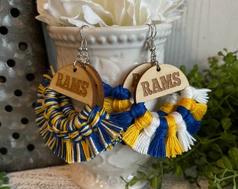 Rams earrings - elementary school dangle statement fringe wood High School Pop Warner Flag Sports
