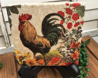 Rooster Coaster - Decor tiered tray vignette table desk kitchen bar