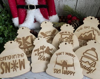 Ski Ornament - snowboard ski tag favor gift sport exercise snow vacation Christmas mask goggles lift