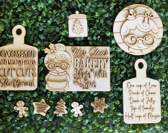 Christmas DIY wood sign - Mrs Claus Cookie tiered tray Bakery Winter Kitchen unfinished cut out decor craft supply kit blanks wreath