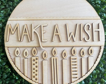 Birthday DIY wood sign - Make a wish happy birthday candles unfinished cut out door hanger wall decor craft supply sign kit blanks wreath