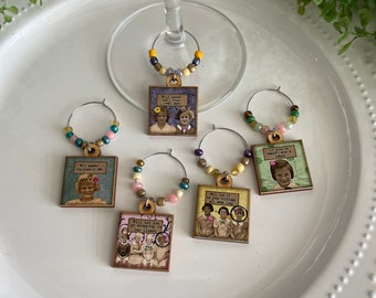 Wine glass charms Set of 5 - Friendship Party favor hostess gift place settings event decor sassy diva funny girlfriend hostess housewarming