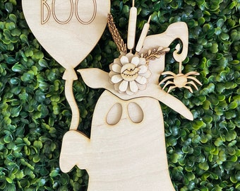 DIY Halloween wood sign - Ghost Boo witch hat Whimsy colorful October candy trick or treat bat standing kick stand