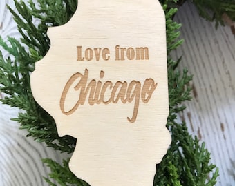Love from Chicago Ornament tag - Illinois University gift favor graduation graduate 2020 IL state souvenir travel