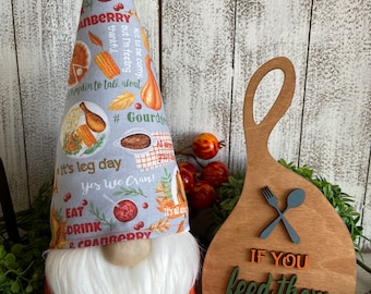 Thanksgiving Gnome decor set - fall gnome with matching wood leaner sign kitchen dining living turkey fixings dinner brunch pie desert gift
