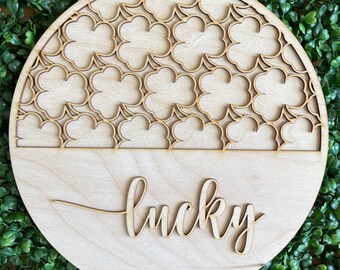 St. Patrick's Day DIY wood sign -  Lucky unfinished cut out door hanger wall decor craft supply sign kit blanks round wreath sign