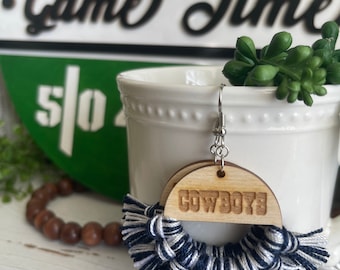 Cowboys earrings - dangle statement fringe wood High School Pop Warner Flag Sports football