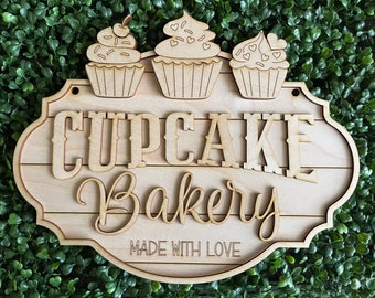 Cupcake Bakery DIY wood sign - unfinished cut out door hanger wall decor craft supply sign kit blanks wreath