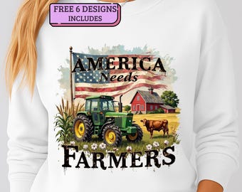 Estados Unidos necesita agricultores (Png) / Sublimación de agricultura con tractor / Descarga digital de granjero de vacas del Medio Oeste