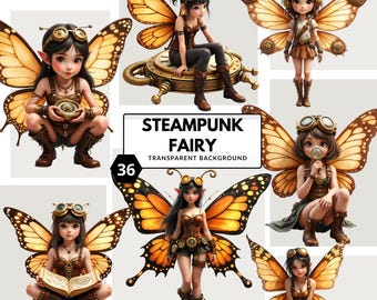 Conjunto de imágenes prediseñadas de hadas steampunk / PNG de magia victoriana para diarios y pegatinas
