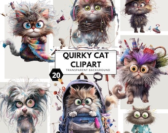 Imágenes prediseñadas de gatos peculiares: divertidas ilustraciones de gatitos para diarios, álbumes de recortes y proyectos digitales.