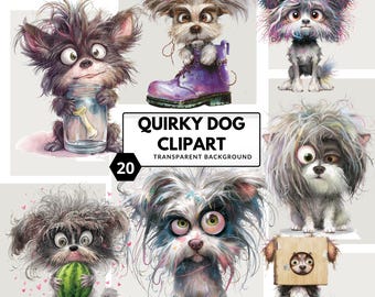 Clipart de perros peculiares: perros de dibujos animados divertidos y animales juguetones y extravagantes para proyectos creativos