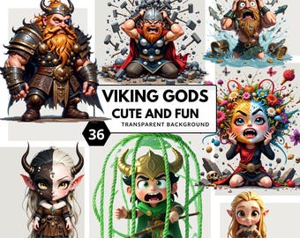Dioses vikingos, caricatura divertida PNG – Clipart de mitología nórdica para arte digital y manualidades