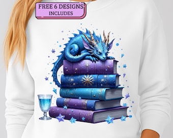 Dragón de libro PNG - Arte de fantasía imprimible para amantes de la lectura