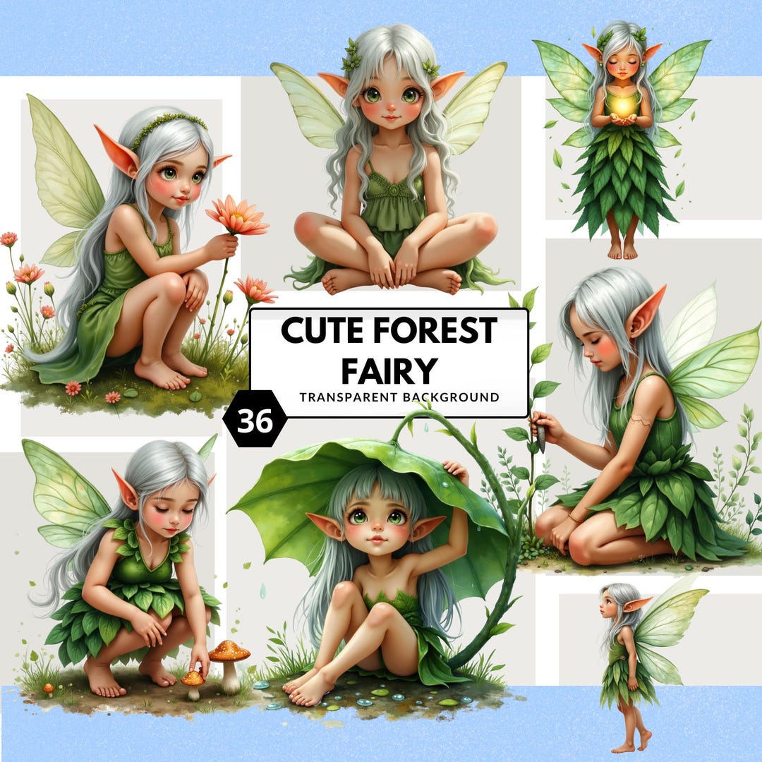 Cute Forest Fairy Clipart PNG | Magical Fairy for Junk Journals ...