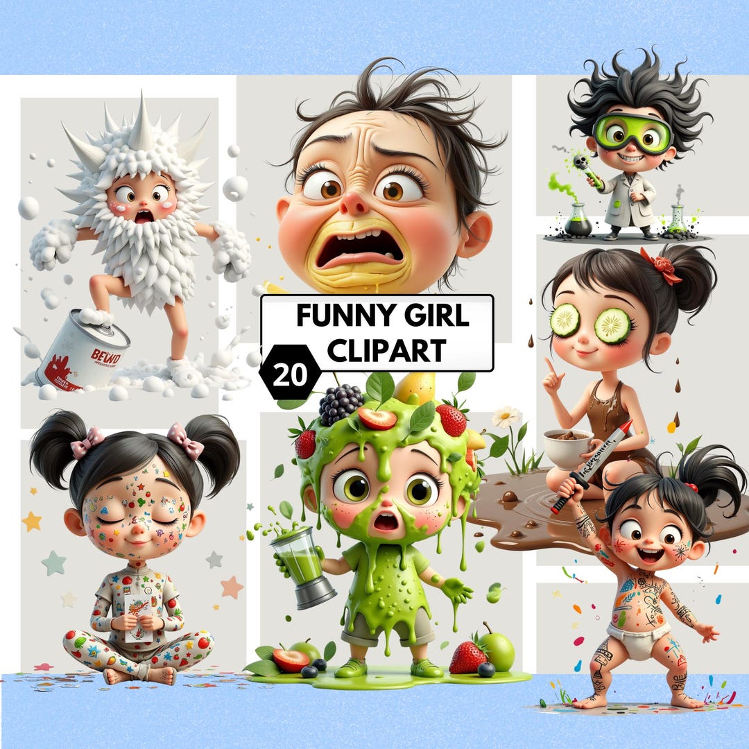 Funny Girl Clipart – Whimsical Faces PNG for Creative Craft Projects - Etsy