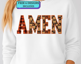 Amén, diseño cristiano a cuadros, sublimación de fe universitaria para camisetas bíblicas femeninas.