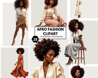 Imágenes prediseñadas de moda afro: mujer en formato PNG para sublimación, arte y proyectos de bricolaje (descarga digital).