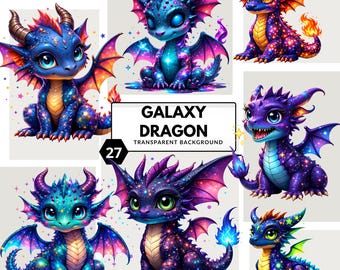 Dragón galáctico PNG: criatura espacial mágica para arte digital y scrapbooking