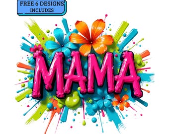 Floral Mama PNG – Diseño de sublimación con pinceladas para camisetas y regalos del Día de la Madre