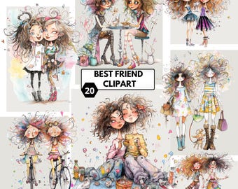 Clipart de mejores amigas / Chicas divertidas, elegantes y extravagantes para diarios y proyectos creativos